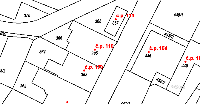 Klikov 110, Suchdol nad Lužnicí na parcele st. 365 v KÚ Klikov, Katastrální mapa