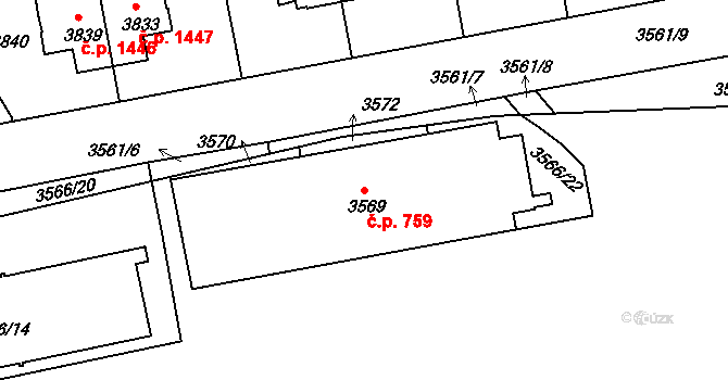 Žižkov 759, Praha na parcele st. 3569 v KÚ Žižkov, Katastrální mapa