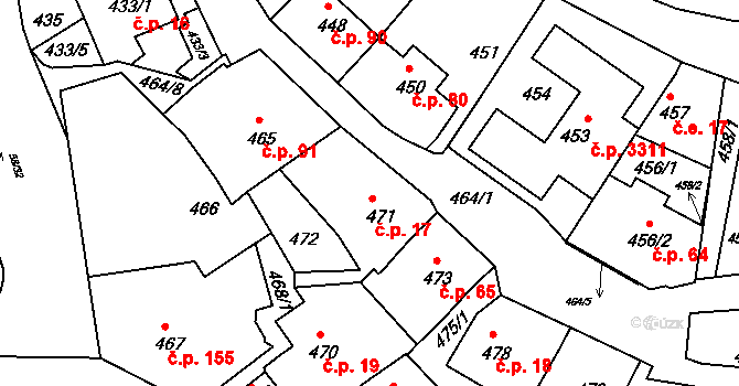 Záběhlice 17, Praha na parcele st. 471 v KÚ Záběhlice, Katastrální mapa