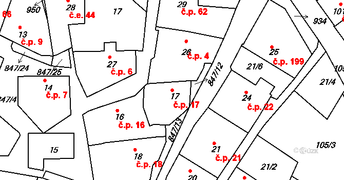 Starý Rožmitál 17, Rožmitál pod Třemšínem na parcele st. 17 v KÚ Starý Rožmitál, Katastrální mapa