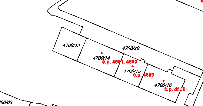 Chomutov 4660,4661 na parcele st. 4700/14 v KÚ Chomutov I, Katastrální mapa