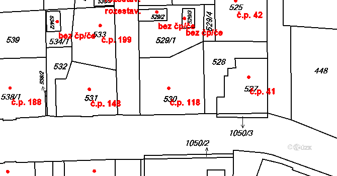 Liberec VII-Horní Růžodol 118, Liberec na parcele st. 530 v KÚ Horní Růžodol, Katastrální mapa