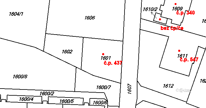 Liberec XIV-Ruprechtice 437, Liberec na parcele st. 1601 v KÚ Ruprechtice, Katastrální mapa
