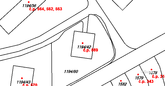 Teplické Předměstí 569, Bílina na parcele st. 1194/42 v KÚ Bílina, Katastrální mapa