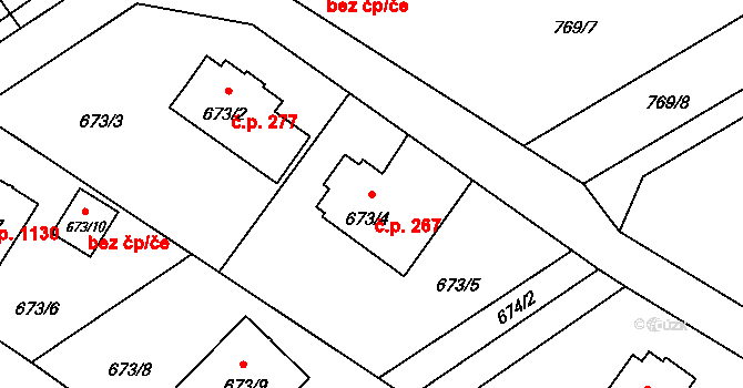 Ráj 267, Karviná na parcele st. 673/4 v KÚ Ráj, Katastrální mapa