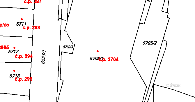 Jižní Předměstí 2704, Plzeň na parcele st. 5705/1 v KÚ Plzeň, Katastrální mapa