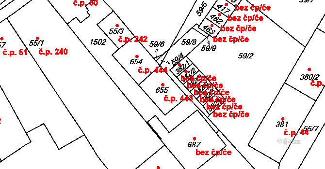 Brandýs nad Orlicí 443 na parcele st. 655 v KÚ Brandýs nad Orlicí, Katastrální mapa