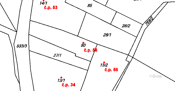 Robousy 58, Jičín na parcele st. 80 v KÚ Robousy, Katastrální mapa