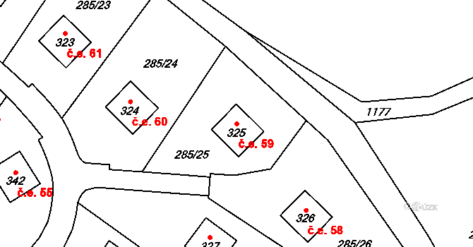Čistá v Krkonoších 59, Černý Důl na parcele st. 325 v KÚ Čistá v Krkonoších, Katastrální mapa
