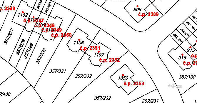 Hostivice 2352 na parcele st. 1107 v KÚ Litovice, Katastrální mapa