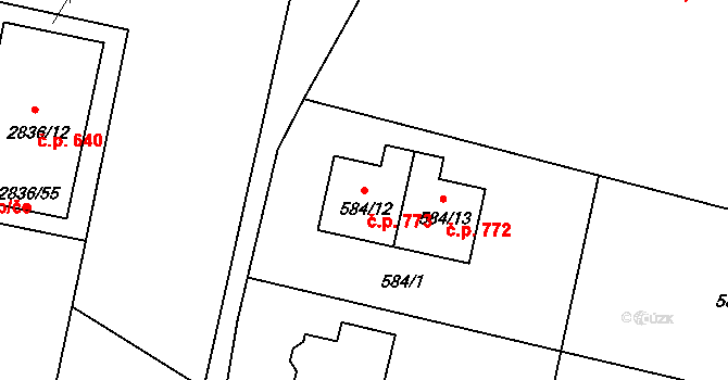 Kamenice nad Lipou 773 na parcele st. 584/12 v KÚ Kamenice nad Lipou, Katastrální mapa