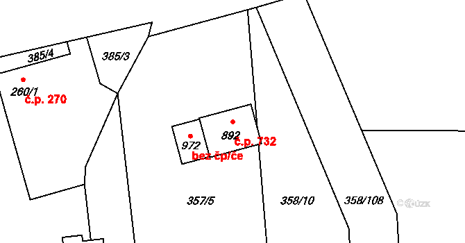 Mořkov 732 na parcele st. 892 v KÚ Mořkov, Katastrální mapa