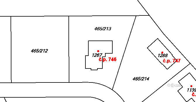 Dolní Jirčany 746, Psáry na parcele st. 1267 v KÚ Dolní Jirčany, Katastrální mapa