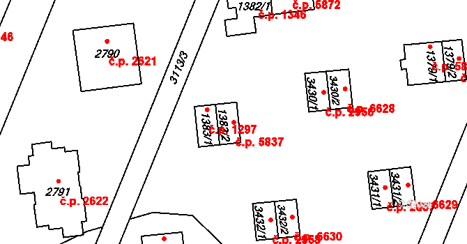 Zlín 5837 na parcele st. 1383/2 v KÚ Zlín, Katastrální mapa