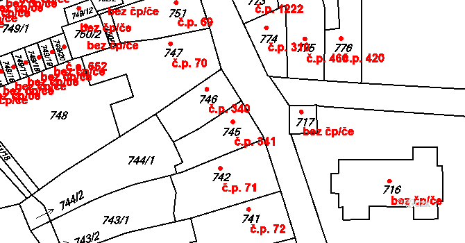 Předměstí 341, Litoměřice na parcele st. 745 v KÚ Litoměřice, Katastrální mapa