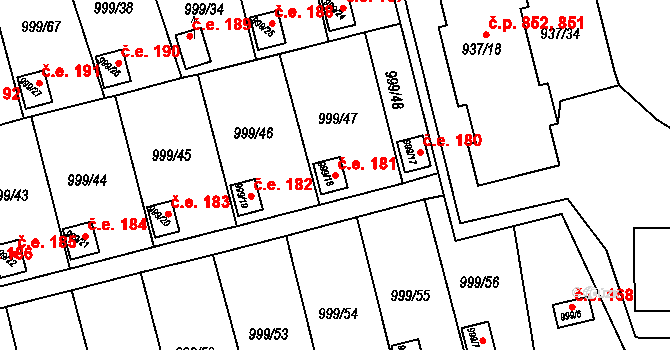 Teplické Předměstí 181, Bílina na parcele st. 999/18 v KÚ Bílina, Katastrální mapa