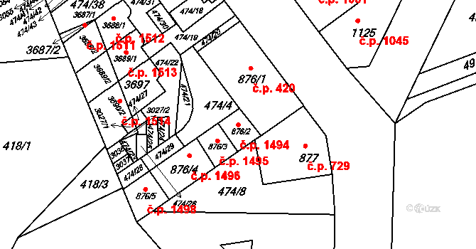 Ústí nad Orlicí 1494 na parcele st. 876/2 v KÚ Ústí nad Orlicí, Katastrální mapa