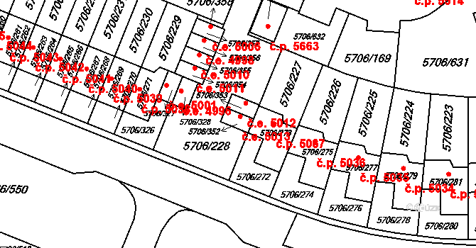 Jihlava 5013 na parcele st. 5706/352 v KÚ Jihlava, Katastrální mapa