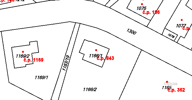 Svinov 843, Ostrava na parcele st. 1166/1 v KÚ Svinov, Katastrální mapa