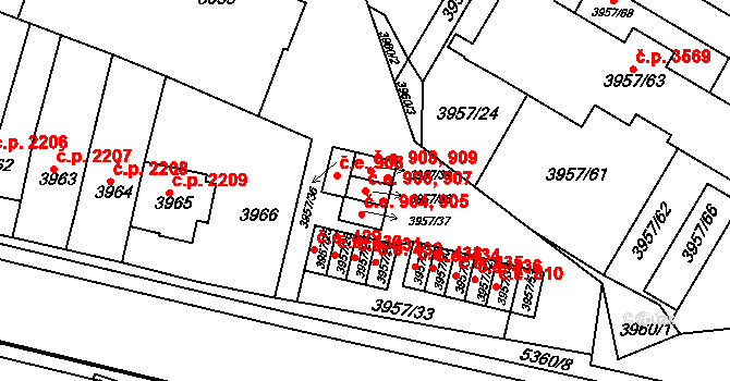 Znojmo 906,907 na parcele st. 3957/38 v KÚ Znojmo-město, Katastrální mapa