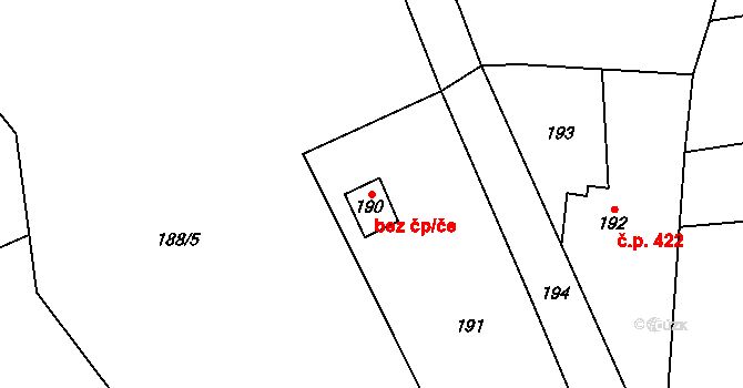 Baška 40328899 na parcele st. 190 v KÚ Baška, Katastrální mapa