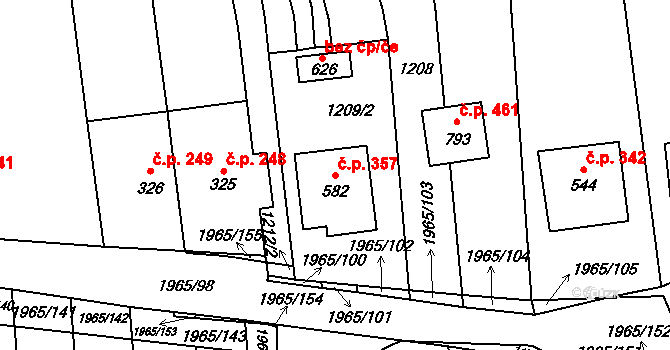 Louky 357, Zlín na parcele st. 582 v KÚ Louky nad Dřevnicí, Katastrální mapa