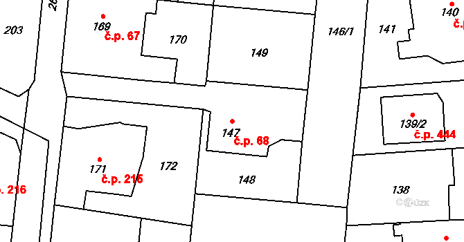 Malé Hoštice 68, Opava na parcele st. 147/1 v KÚ Malé Hoštice, Katastrální mapa