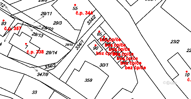 Pecka 49193899 na parcele st. 90 v KÚ Lhota u Pecky, Katastrální mapa