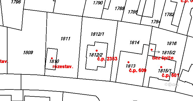 Roztoky 2353 na parcele st. 1812/2 v KÚ Roztoky u Prahy, Katastrální mapa