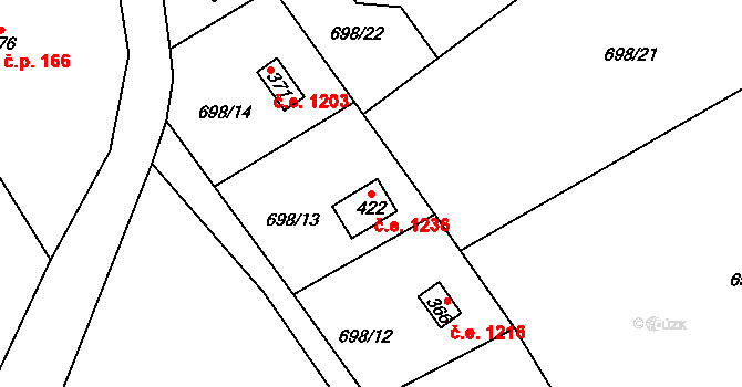 Horní Kostelec 1236, Červený Kostelec na parcele st. 422 v KÚ Horní Kostelec, Katastrální mapa
