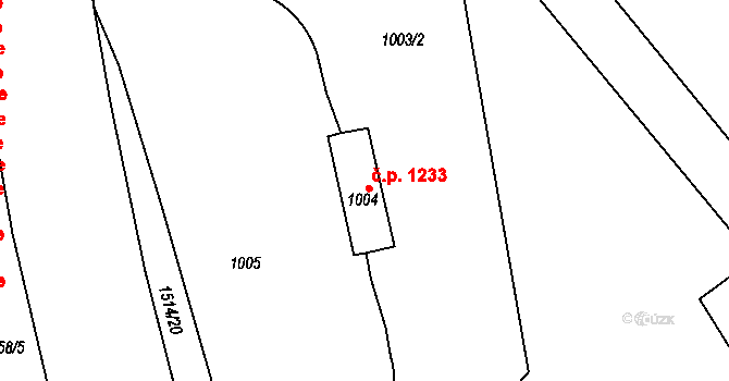 Lovosice 1233 na parcele st. 1004 v KÚ Lovosice, Katastrální mapa