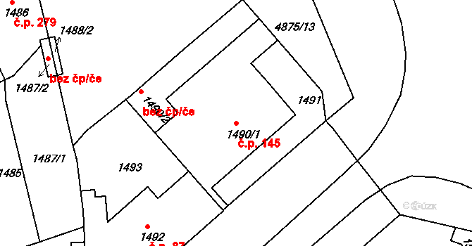 Litomyšlské Předměstí 145, Vysoké Mýto na parcele st. 1490/1 v KÚ Vysoké Mýto, Katastrální mapa