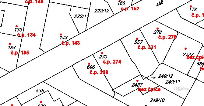 Neratovice 274 na parcele st. 279 v KÚ Neratovice, Katastrální mapa