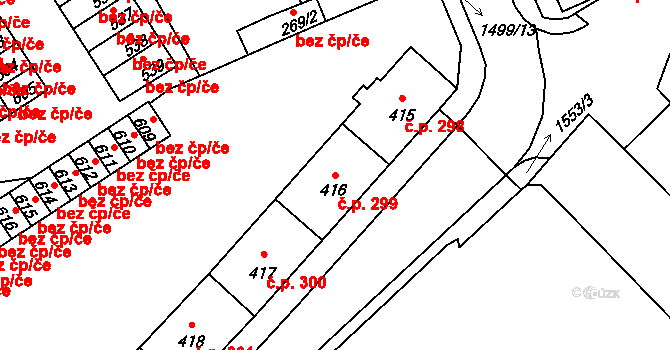 Holýšov 299 na parcele st. 416 v KÚ Holýšov, Katastrální mapa