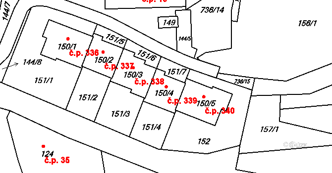 Lípa 339 na parcele st. 150/4 v KÚ Lípa nad Dřevnicí, Katastrální mapa