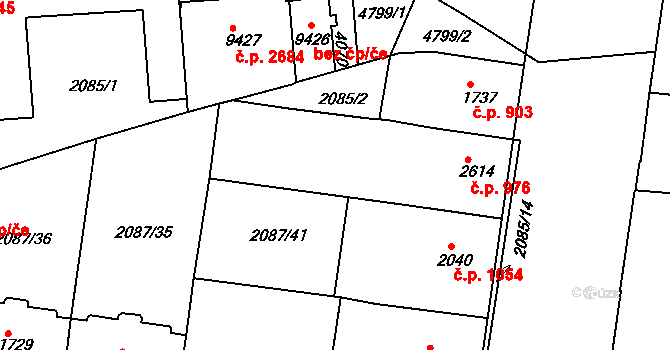 Zelené Předměstí 976, Pardubice na parcele st. 2614 v KÚ Pardubice, Katastrální mapa