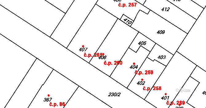 Černá Hora 260 na parcele st. 406 v KÚ Černá Hora, Katastrální mapa