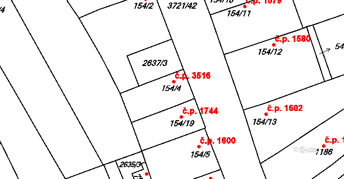 Břeclav 3516 na parcele st. 154/4 v KÚ Břeclav, Katastrální mapa