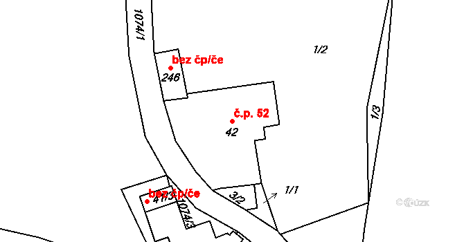 Masákova Lhota 52, Zdíkov na parcele st. 42 v KÚ Masákova Lhota, Katastrální mapa