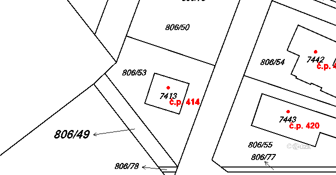 Václavské Předměstí 414, Písek na parcele st. 7413 v KÚ Písek, Katastrální mapa