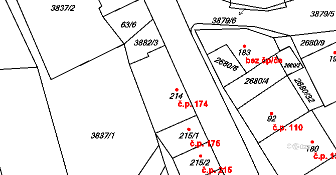 Besednice 174 na parcele st. 214 v KÚ Besednice, Katastrální mapa