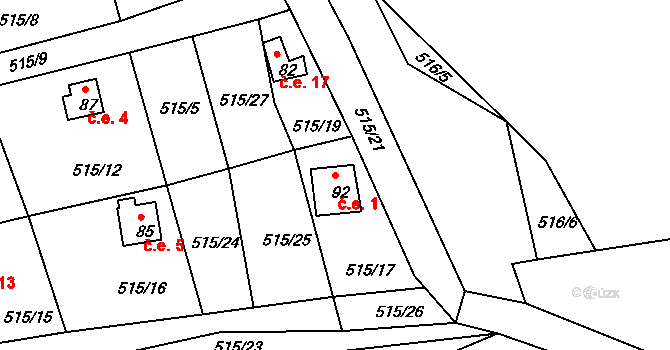 Černice 1, Mojné na parcele st. 92 v KÚ Rájov-Černice, Katastrální mapa