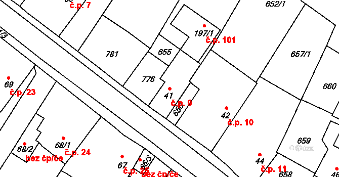 Vilémov 9, Humpolec na parcele st. 41 v KÚ Vilémov u Humpolce, Katastrální mapa