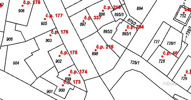 Kamenice nad Lipou 216 na parcele st. 898 v KÚ Kamenice nad Lipou, Katastrální mapa