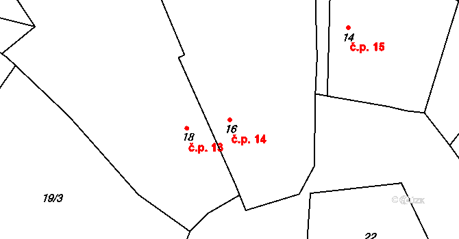 Čestětín 14, Nečtiny na parcele st. 16 v KÚ Čestětín, Katastrální mapa