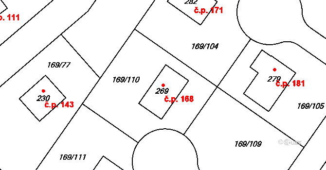 Tuchoraz 168 na parcele st. 269 v KÚ Tuchoraz, Katastrální mapa