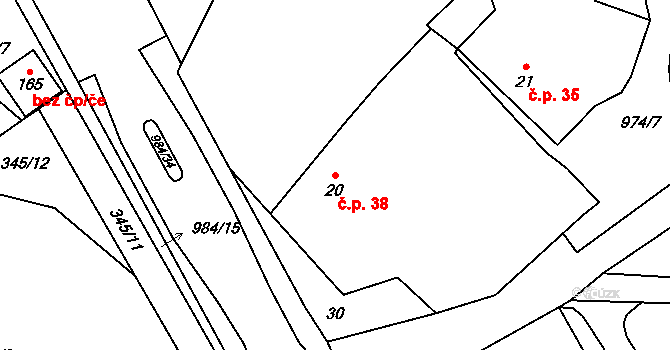 Měcholupy 38 na parcele st. 20 v KÚ Měcholupy u Blovic, Katastrální mapa