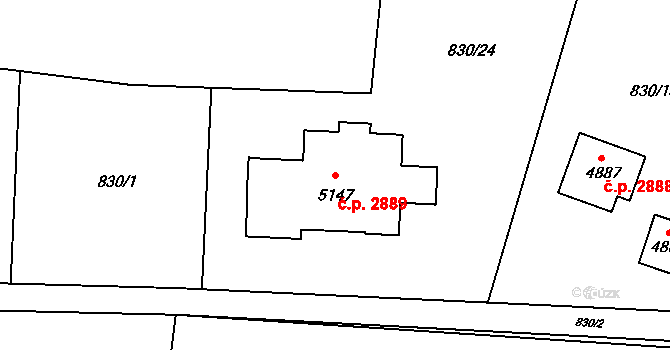 Rožnov pod Radhoštěm 2889 na parcele st. 5147 v KÚ Rožnov pod Radhoštěm, Katastrální mapa