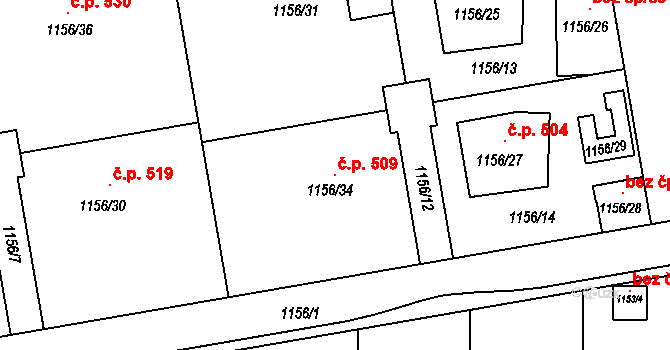 Ladná 509 na parcele st. 1156/34 v KÚ Ladná, Katastrální mapa