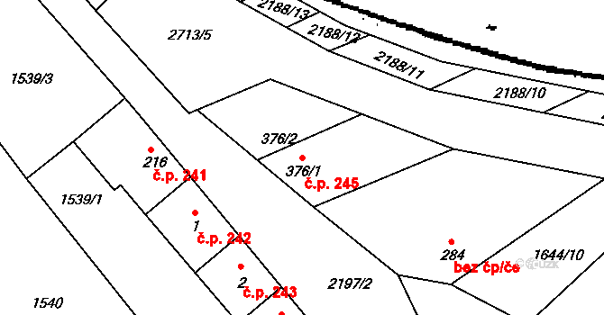 Přibice 245 na parcele st. 376/1 v KÚ Přibice, Katastrální mapa